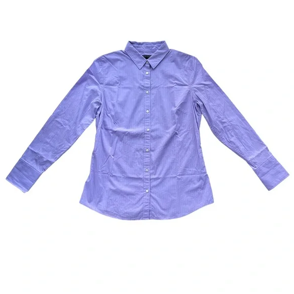 Banana Republic Womens Size 12 Riley Lilac Purple Striped Cotton Blend Button Up - Picture 2 of 12